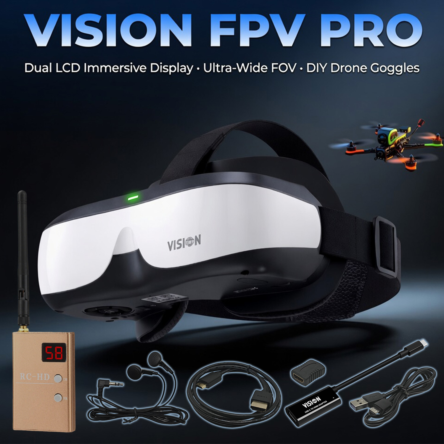 Skyzone Sky04O Pro Fpv Goggles - Gafas FPV, Pantalla Montada en la